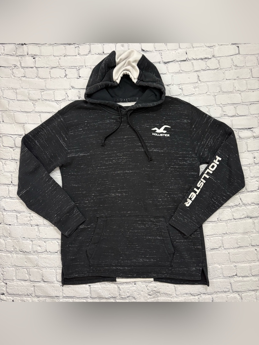 Hollister California Black White Spellout Hoodie Sweatshirt Men's Size Large